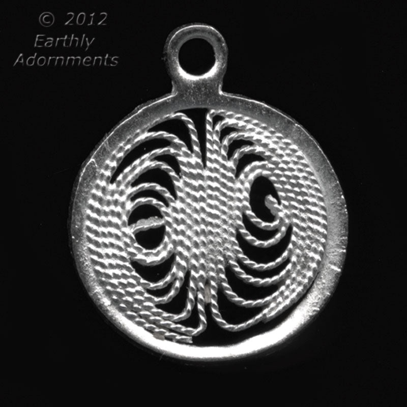 Vintage silver plated filigree disks. 15mm diameter. 4 pcs,