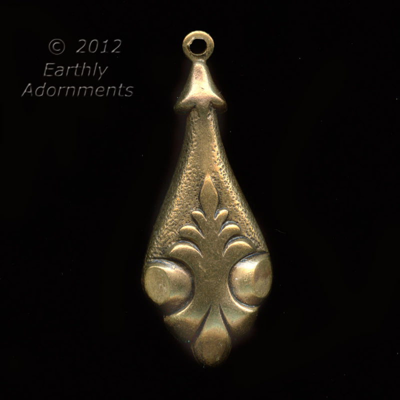 Stamped brass pendant, hollow back. 30x12mm. Pkg. of 6.