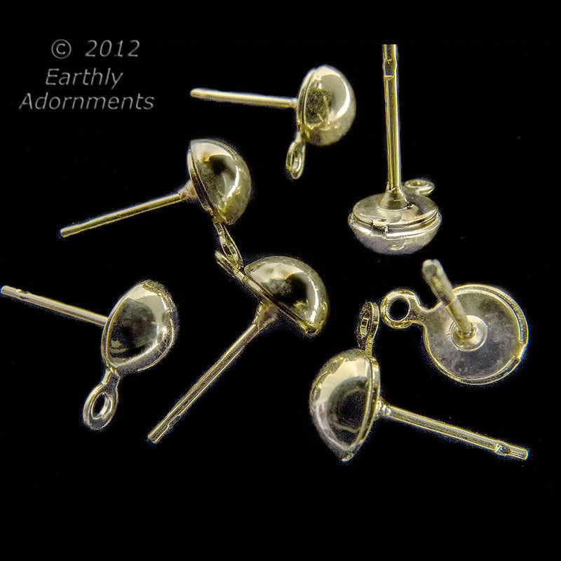 Gold plated steel 1/2 ball post and ring, 6mm, 12 pcs. 