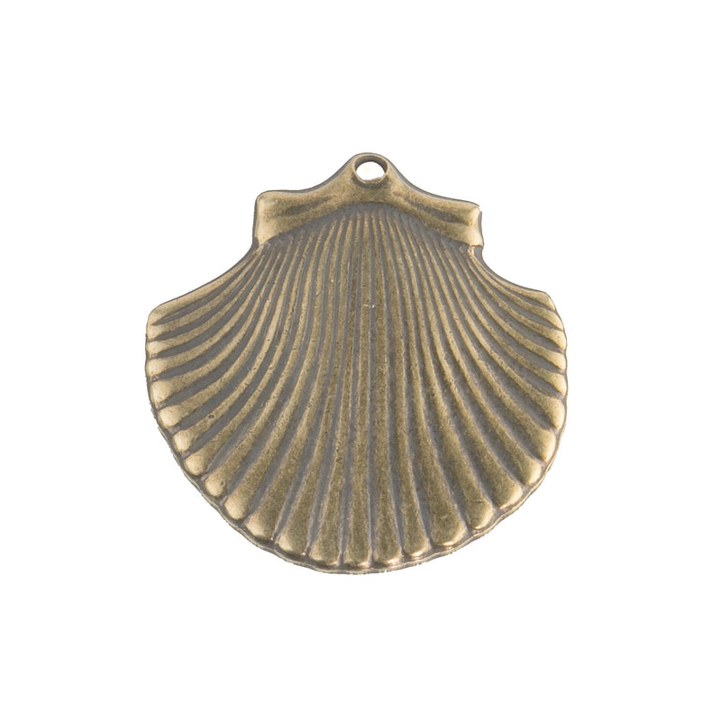 Vintage antiqued  stamped brass seashell charms 15x17mm, 4 pcs. 