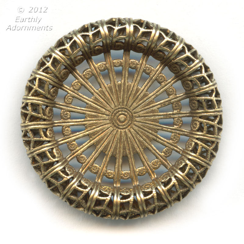 Oxidized brass filigree setting for a flat back round cabochon 12mm diameter. 1 pc. b9-2163