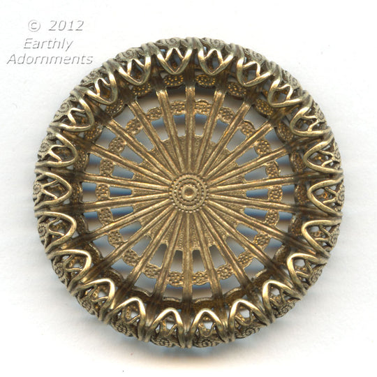 Oxidized brass filigree setting for a flat back round cabochon 12mm diameter. 1 pc. b9-2163
