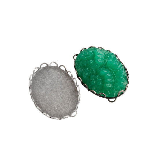 Silver plated lace-edge setting for 25x18mm cabochon. 4 pcs. b9-2213s