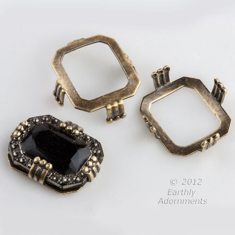 Oxidized brass cushion octagon fancy prong setting for 12x14mm stone. Package of 4.
