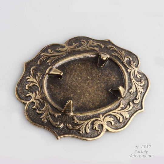 b9-2215-Oxidized brass 25x18mm setting with prongs sold individually