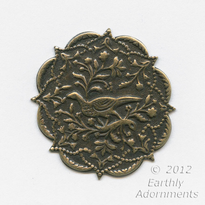 Oxidized stamped brass plaque or pendant 40mm sold individually.