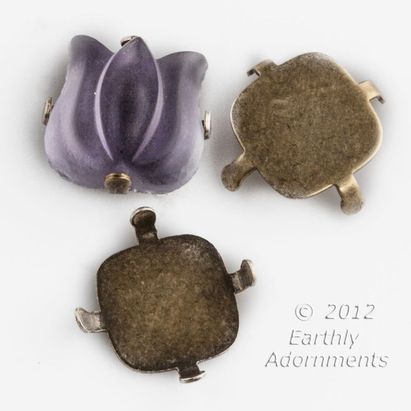 Oxidized brass flat 12x12 square pronged setting. 4 pcs. 