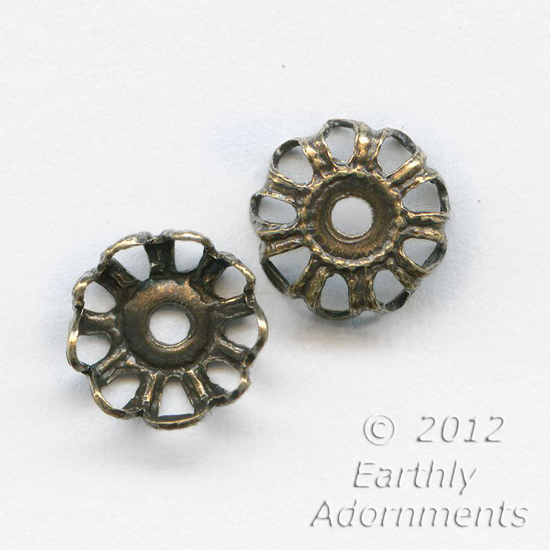 Oxidized brass filigree bead cap 6x3mm 12 pcs