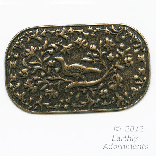 Oxidized stamped brass pheasant plaque or pendant 44x35mm. Sold individually. b9-2229