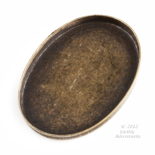 Oxidized brass 25x19mm oval bezel setting. 4 pcs. b9-2231(e)