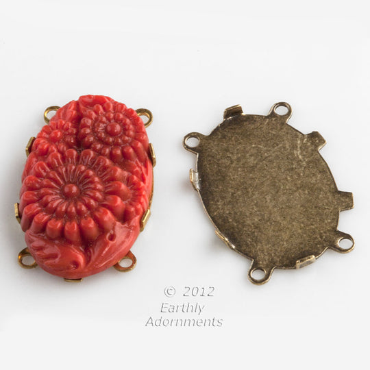 Oxidized brass 25x19mm flat pronged setting with 4 rings. Pkg. of 2. b9-2236