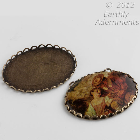 Oxidized lace edge setting for 40x30mm caboochon. 1 pc. b9-2240