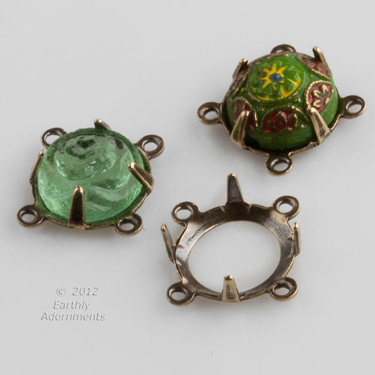 Oxidized brass open back 4 ring 9mm setting. 6 pcs. b9-2242