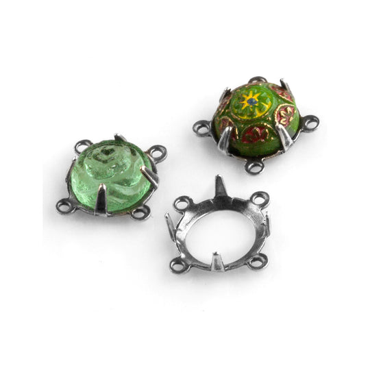 Silver plated brass open back 4 ring 9mm pronged setting. 6 pcs. b9-2242s