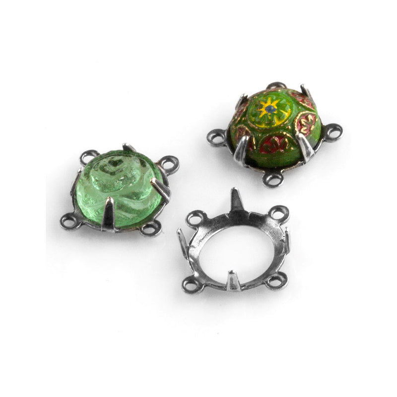 Silver plated brass open back 4 ring 9mm pronged setting. 6 pcs. 