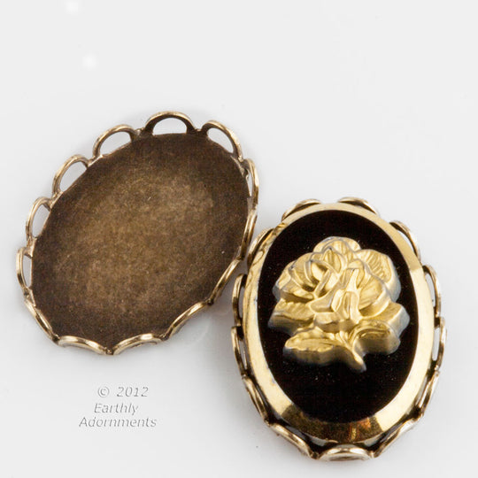 Oxidized brass lace edge setting for 18x13mm oval flat back stone. Pkg. of 4. b9-2243