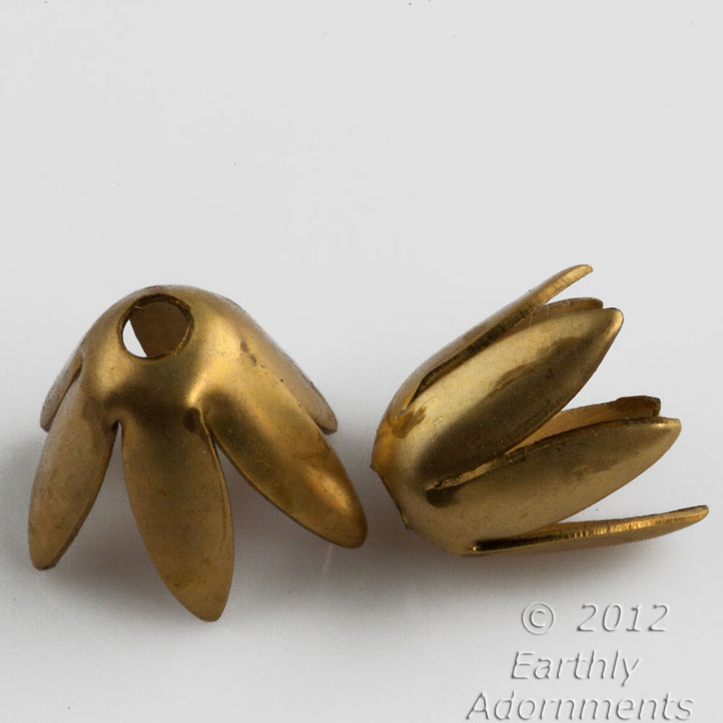 Oxidized brass flower petal style bead cap, 10mm, pkg of 6.