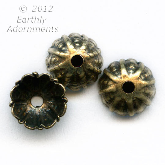 Oxidized brass fluted and textured 7mm bead cap. 12 pcs. b9-2261