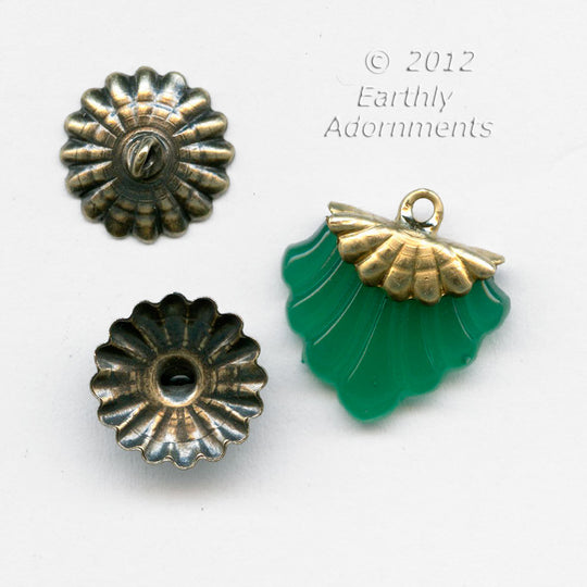 Oxidized brass 12mm up-eye bead cap. 6 pcs b9-2262