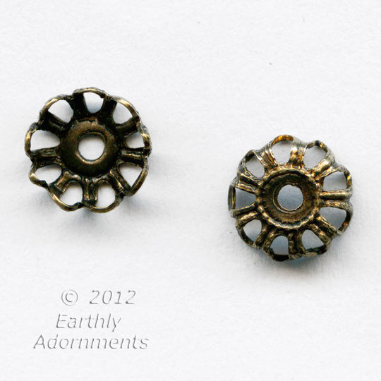 Oxidized brass filigree bead cap. 6 x 2 mm. Package of 12. B9-2266(e)