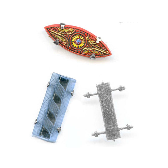 Silver plated brass flat rectangle prong setting. 20x5mm not counting prongs. 6 pcs. b9-2269s