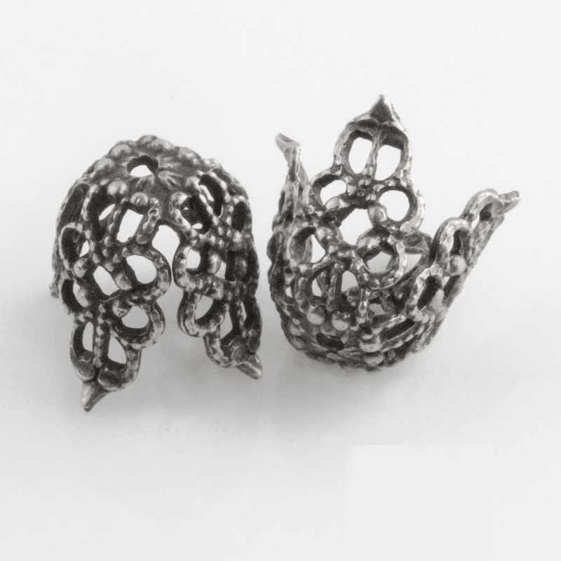Silver plated brass filigree four petal bead cap. 12x11mm. Pkg. of 4.
