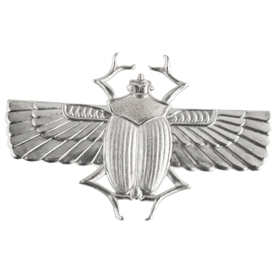 Egyptian Revival Sterling Silver Plated Brass Stamping of Winged Scarab. 65x45mm. Sold individually. b9-2298-s