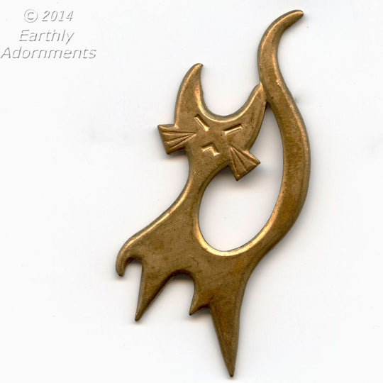 Vintage brass cat stamping. 50x22mm. Sold individually. b9-2337