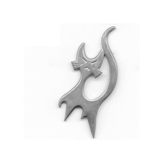 Vintage silver plated brass cat stamping. 50x22mm. Sold individually. b9-2337s