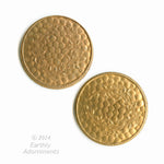 Textured brass disks with faint floral design. 22mm. Package of 2.