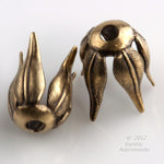 Oxidized brass textured leaf style bead cap, 12mm, pkg of 4.