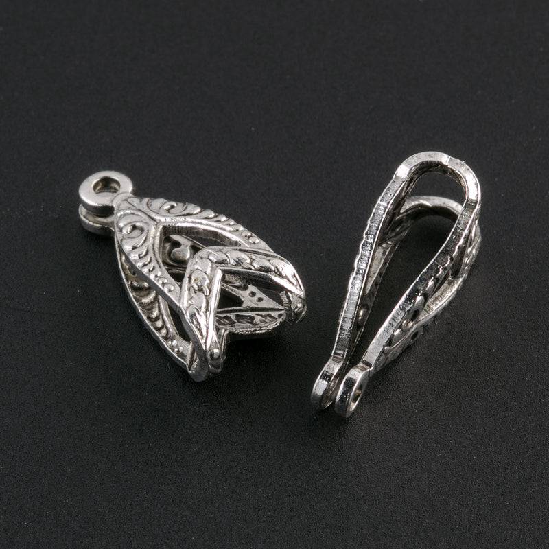 Sterling silver plated brass filigree bail. 13x6mm. Sold individually.