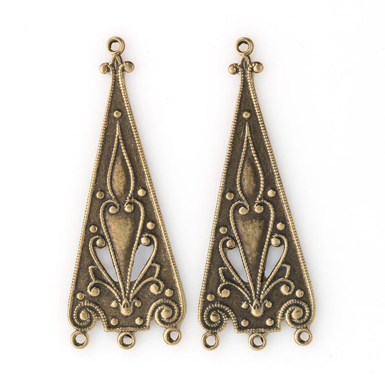 Stamped oxidized brass 1 to 3 ring chandelier pendant or connector. 35x13mm. Package of 2. b9-2377