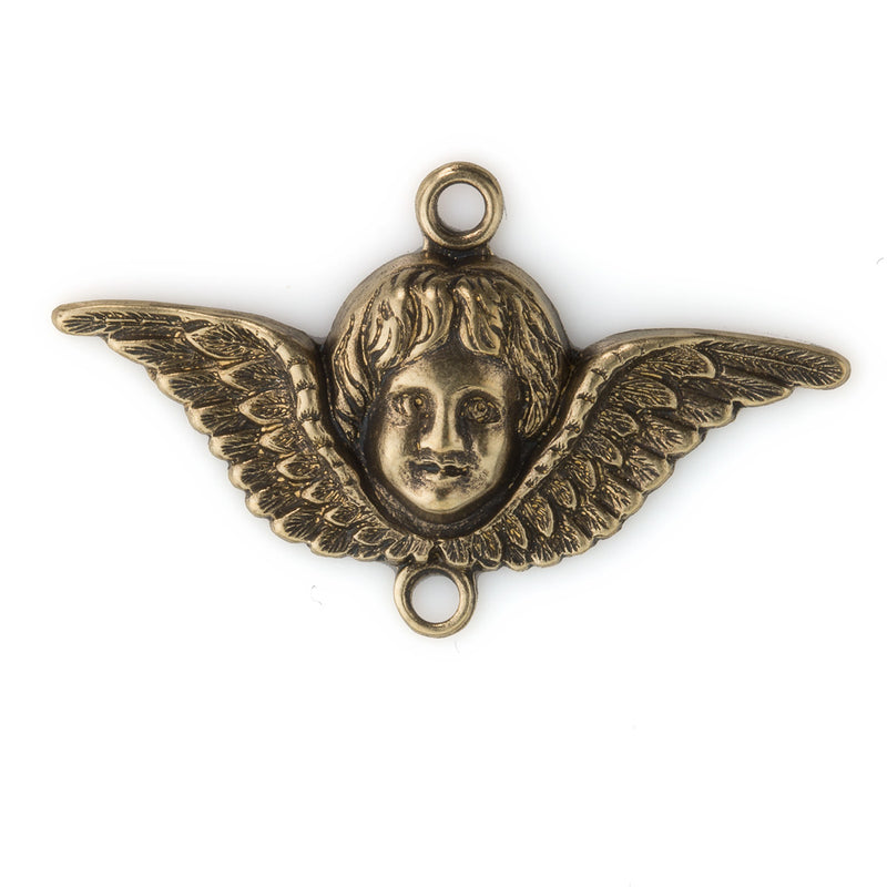 Stamped Victorian style oxidized brass angel charm or connector. 22x36mm. Package of 2. b9-2385(e)