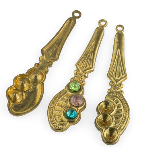 Brass pendant with rhinestone settings 38x19mm 1 pair. b9-2411(e)