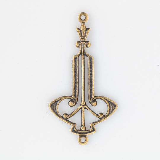 Art Nouveau style stamped oxidized brass pendant or connector. 28x15mm. Package of 4. b9-2403