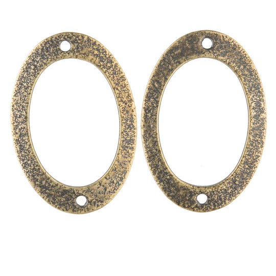 Stamped textured oxidized 2-hole brass connector oval ring. 22x26mm Pkg of 4. b9-2409(e)