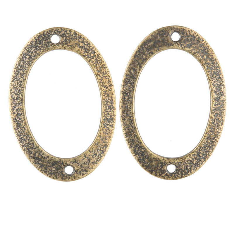 Stamped textured oxidized 2-hole brass connector oval ring. 22x26mm Pkg of 4.