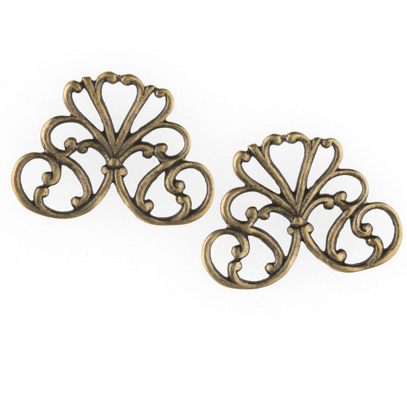 Stamped oxidized brass filigree connector 22x16mm. Package of 2. 