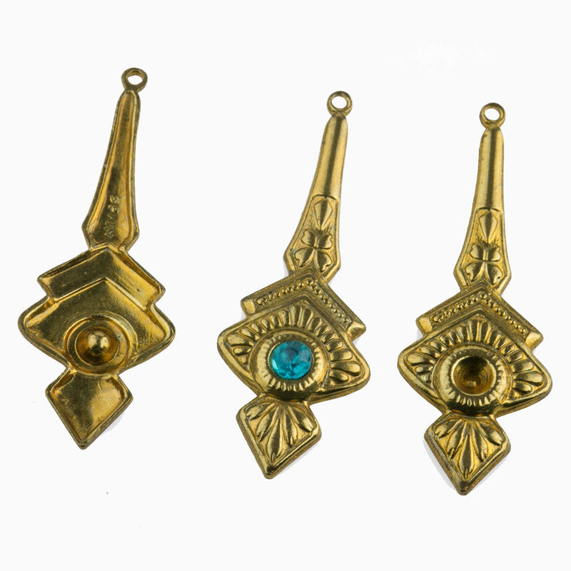 Brass pendant with rhinestone setting 42x15mm. 1 pair.