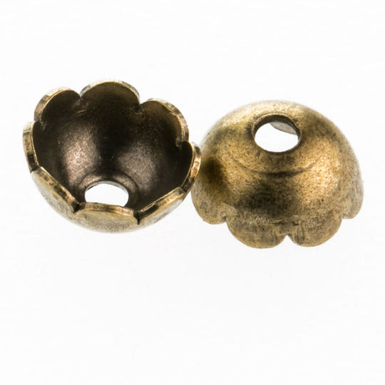 Oxidized brass scalloped edge smooth bead cap. 6mm. Package of 12. b9-2416(e)