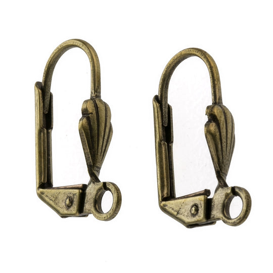 Leverback earwire with corrugated fan front, oxidized brass. 4 pcs . b9-2423