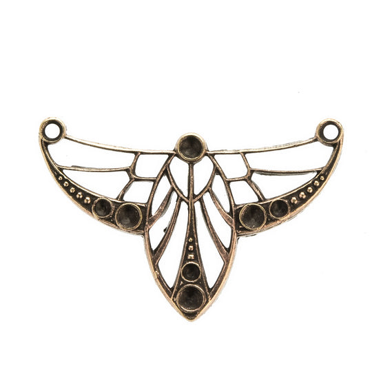 Vintage brass Art Nouveau style 2-ring pendant with rhinestone settings . 27x18mm. Sold individually, b9-2429