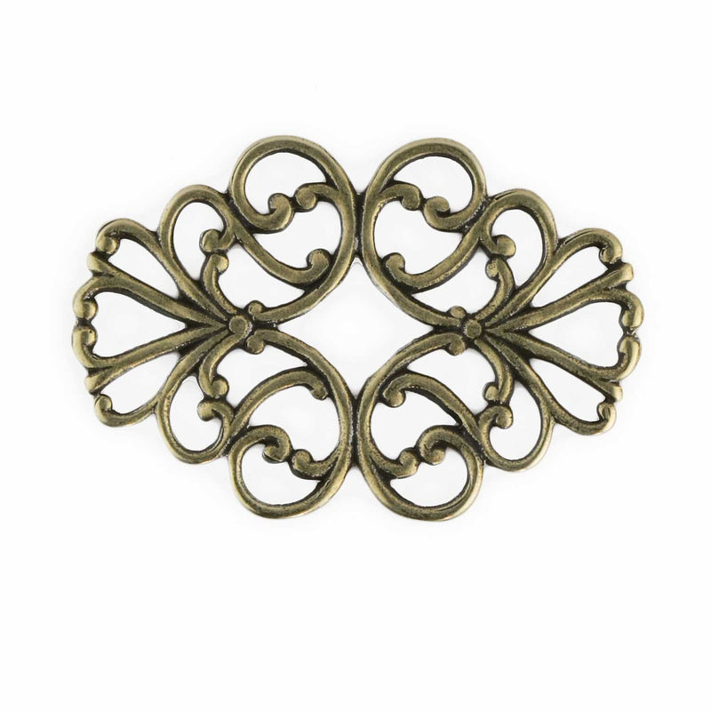 Stamped oxidized brass filigree connector 34x22mm. Sold individually.