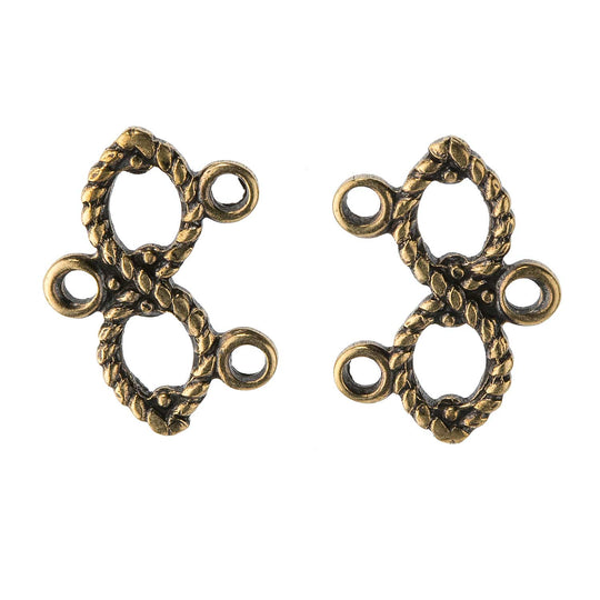 Oxidized brass rope 2 strand infinity connector. 16x11mm. Package of 10. b9-2444(e)