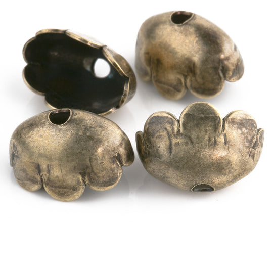 Oxidized brass 8 petal solid brass oval bead cap. 14x8x9mm. Pkg of 4. b9-2447