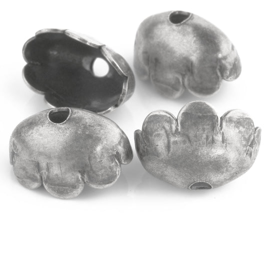 Sterling silver plated  brass 8 petal solid brass oval bead cap. 14x8x9mm. Pkg of 4. b9-2447s