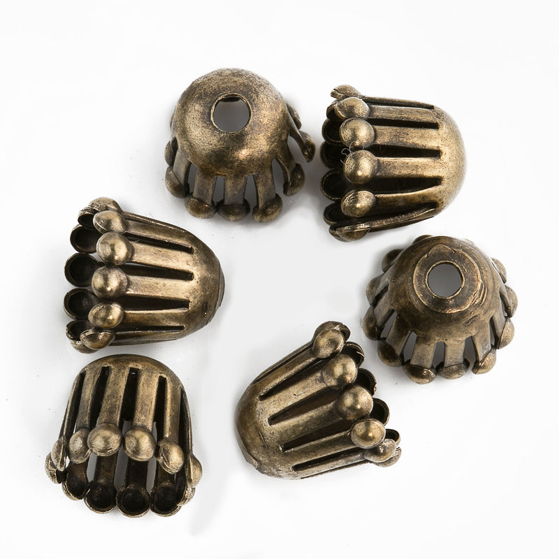 Oxidized brass fringed solid brass bead cap. 8x9mm. Pkg of 6.