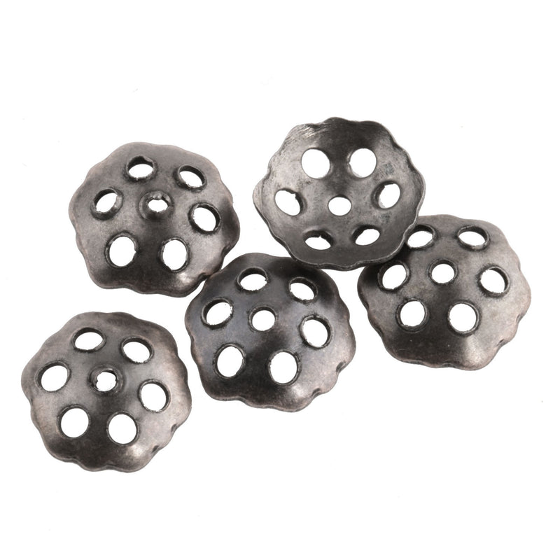 Vintage gunmetal steel bead caps.10mm. Pkg. 10.