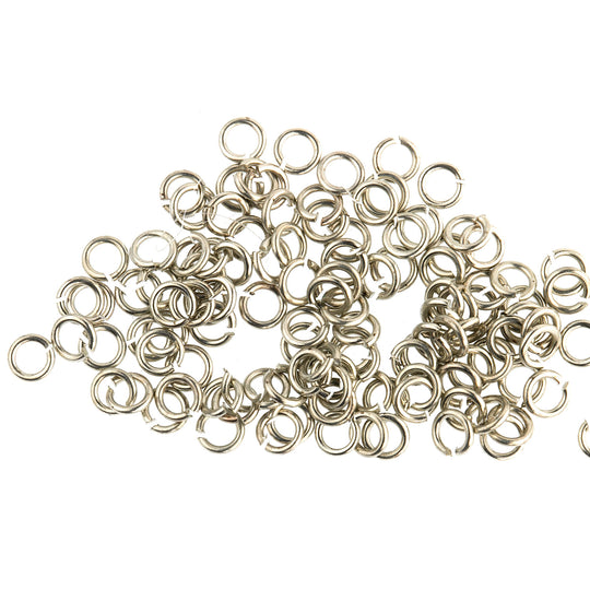 Vintage Oxidized silver plated 21 gauge 4mm round open jump rings. Pkg 100.  b9-2471